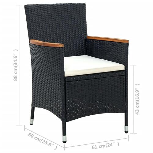 Udendørs spisebordssæt 9 dele med hynder polyrattan sort