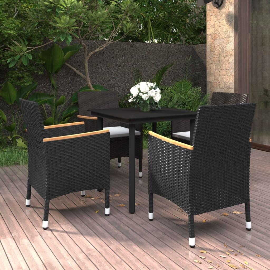 Spisebordssæt til haven 5 dele med hynder polyrattan og glas
