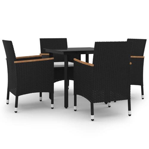 Spisebordssæt til haven 5 dele med hynder polyrattan og glas