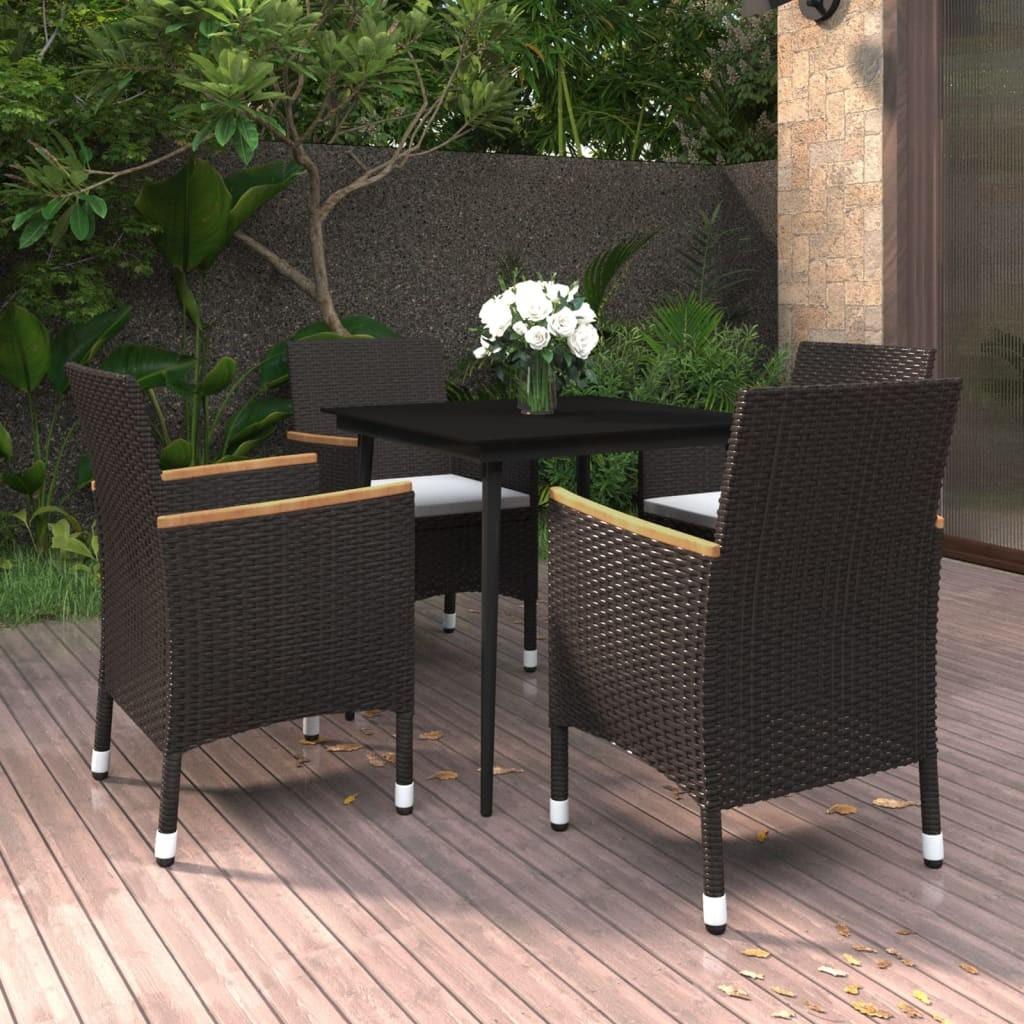 Spisebordssæt til haven 5 dele med hynder polyrattan og glas