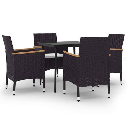Spisebordssæt til haven 5 dele med hynder polyrattan og glas