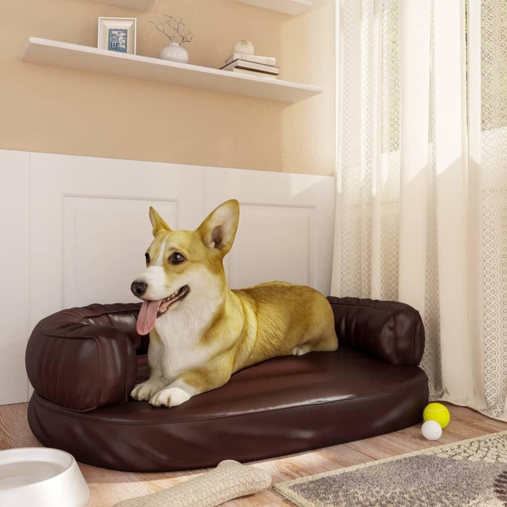 Ergonomisk hundeseng 75x53 cm skum og kunstlæder brun