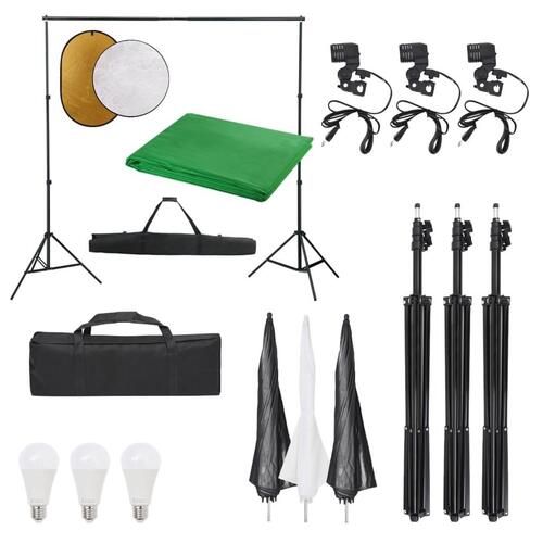 Fotostudiesæt med lampesæt + baggrund og reflektor