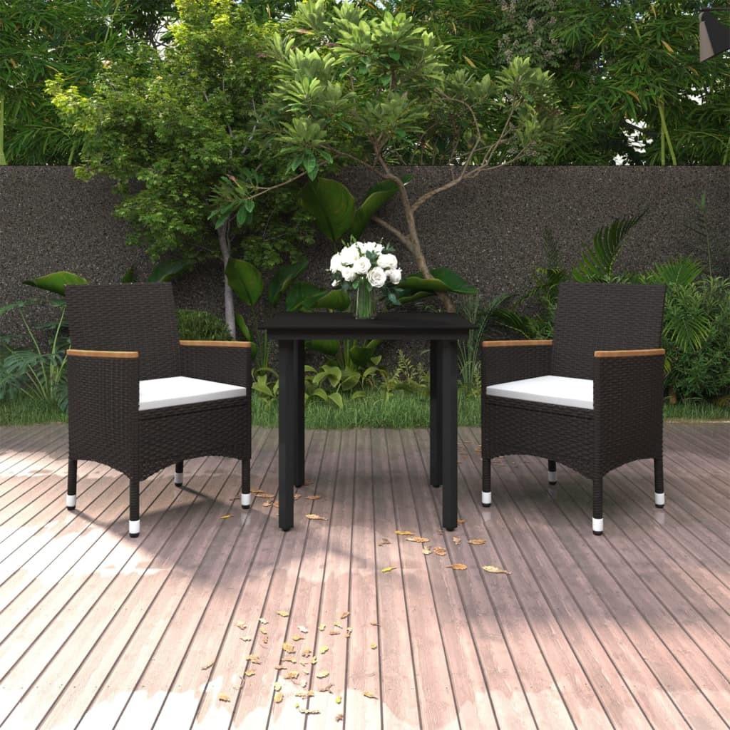 Spisebordssæt til haven 3 dele med hynder polyrattan og glas