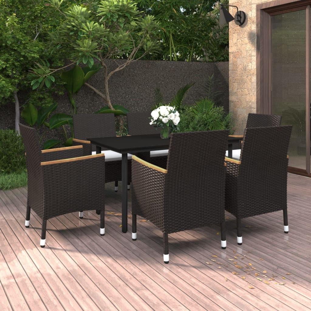Spisebordssæt til haven 7 dele med hynder polyrattan og glas