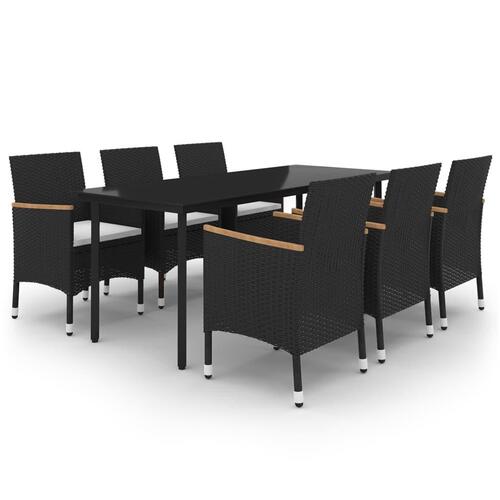 Spisebordssæt til haven 7 dele med hynder polyrattan og glas