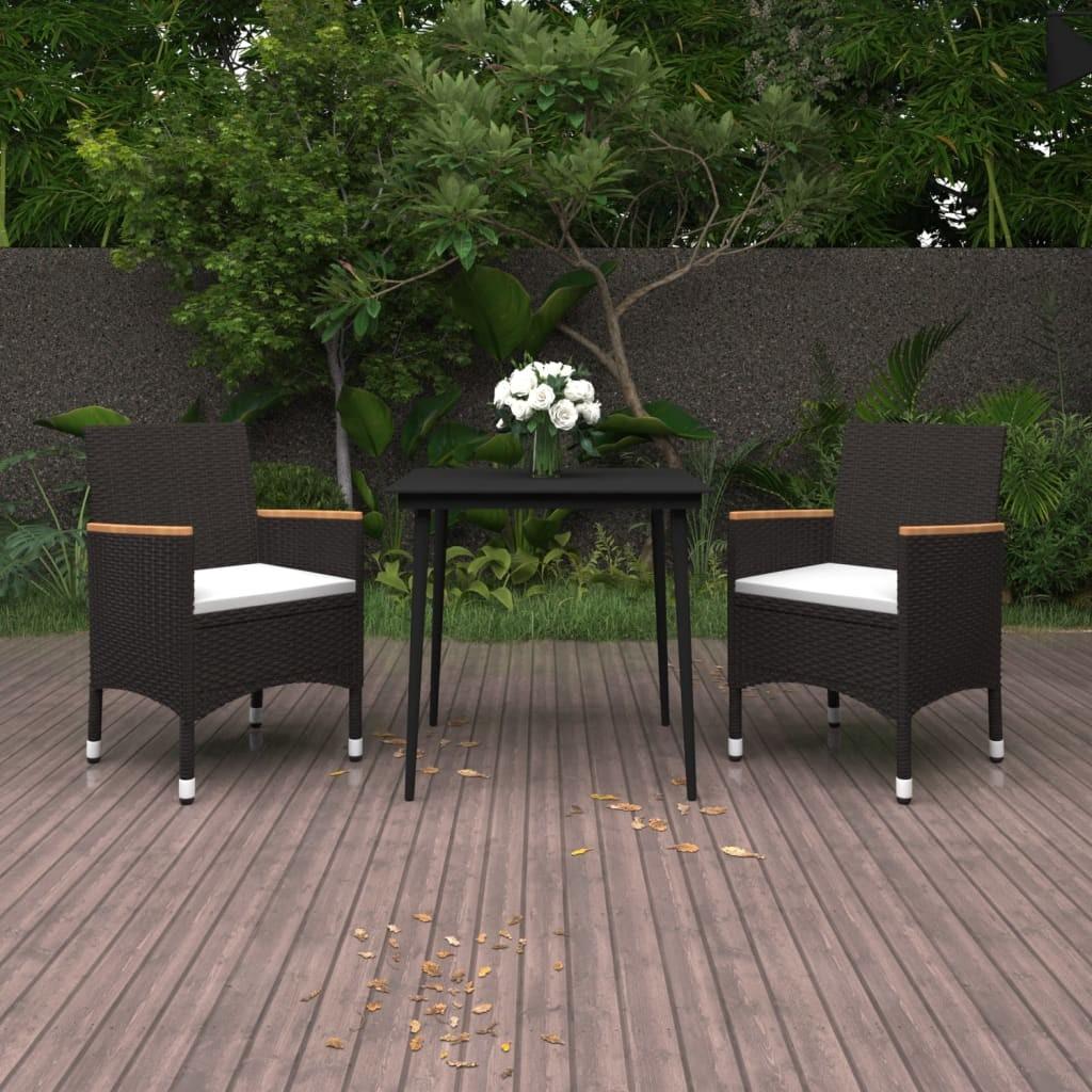 Spisebordssæt til haven 3 dele med hynder polyrattan og glas