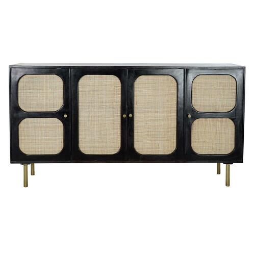 Skænk Sort Natur Rattan Mangotræ (150 x 40 x 78 cm)