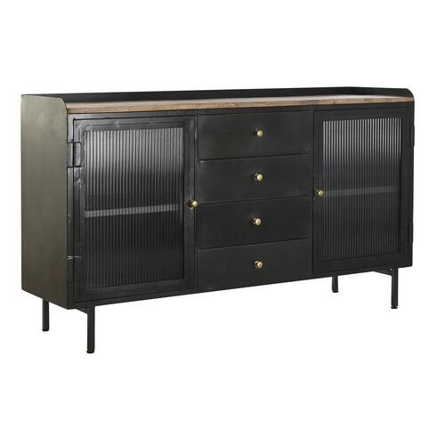 Skænk Natur Sort Gylden Metal Mangotræ (145 x 40 x 85 cm)