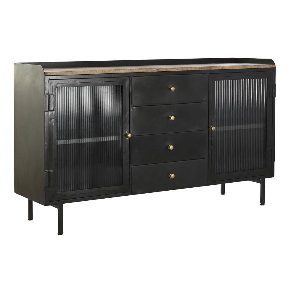 Skænk Natur Sort Gylden Metal Mangotræ (145 x 40 x 85 cm)