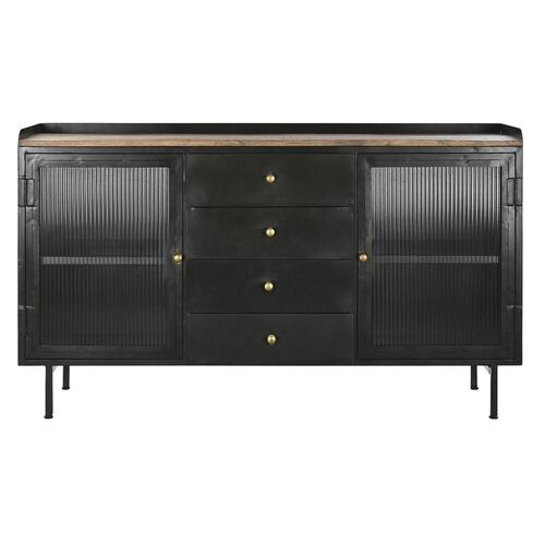 Skænk Natur Sort Gylden Metal Mangotræ (145 x 40 x 85 cm)