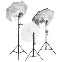 Belysningssæt til fotostudio med stativer og paraplyer