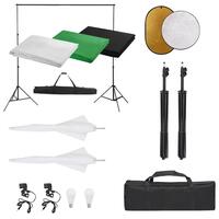 Fotostudiesæt med lampesæt + baggrund og reflektor
