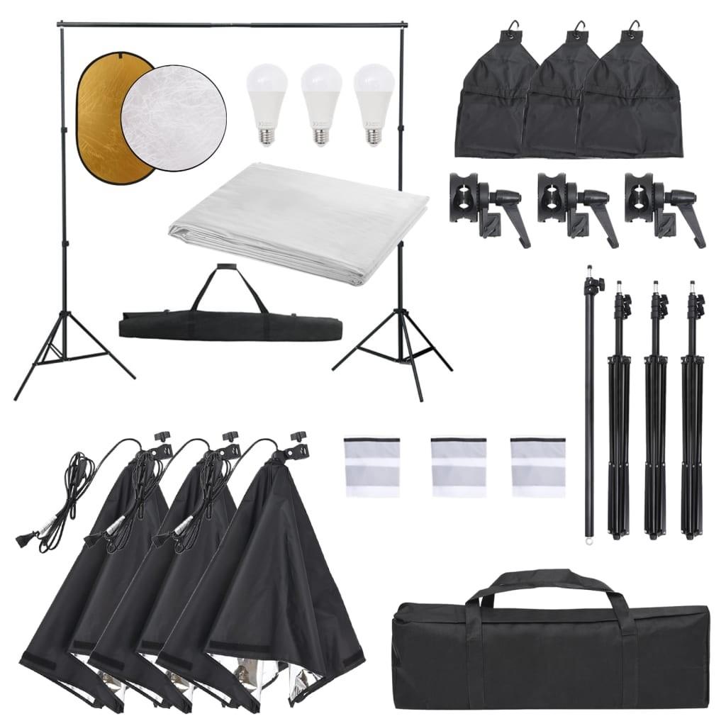 Fotostudiesæt med lampesæt + baggrund og reflektor