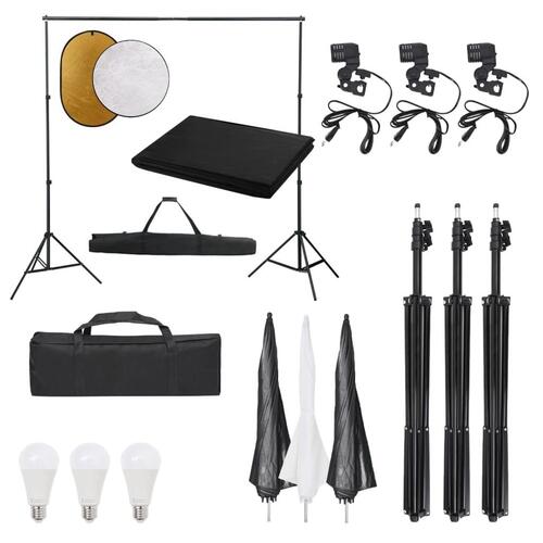Fotostudiesæt med lampesæt + baggrund og reflektor