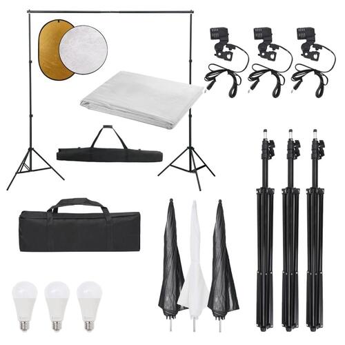 Fotostudiesæt med lampesæt + baggrund og reflektor