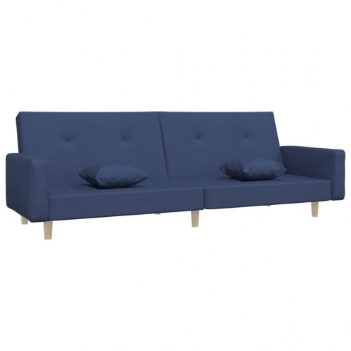 2-personers sovesofa med 2 puder stof blå