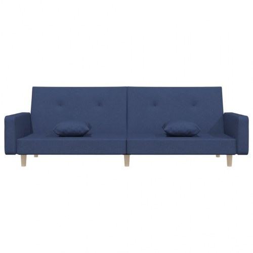 2-personers sovesofa med 2 puder stof blå