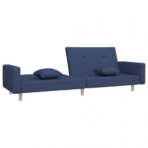 2-personers sovesofa med 2 puder stof blå