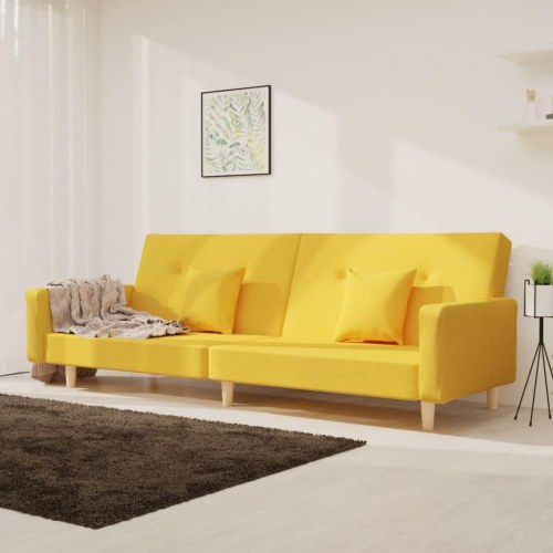 2-personers sovesofa med 2 puder stof gul