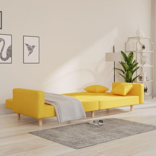 2-personers sovesofa med 2 puder stof gul
