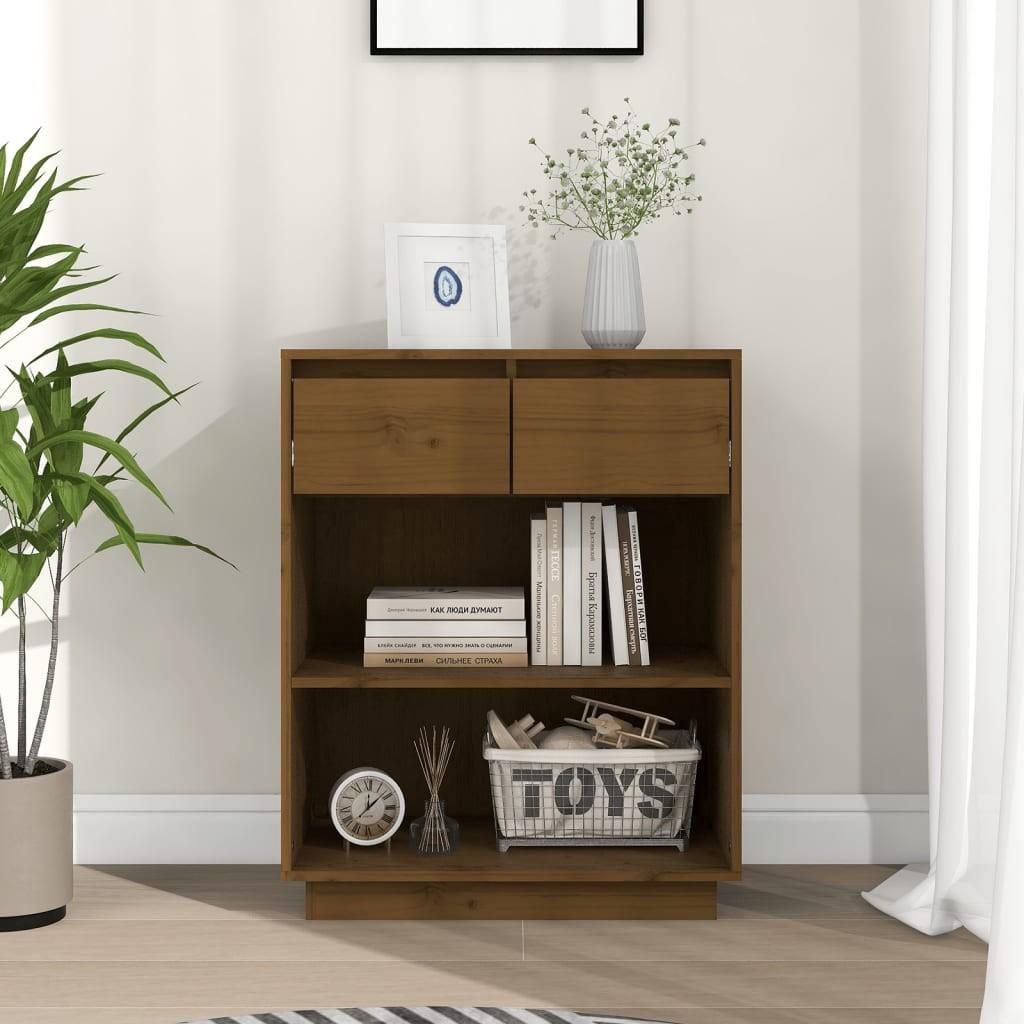 Konsolskab 60x34x75 cm massivt fyrretræ gyldenbrun billede