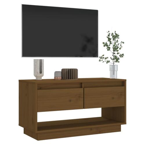 Tv-bord 74x34x40 cm massivt fyrretræ gyldenbrun