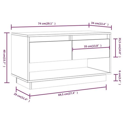 Tv-bord 74x34x40 cm massivt fyrretræ sort