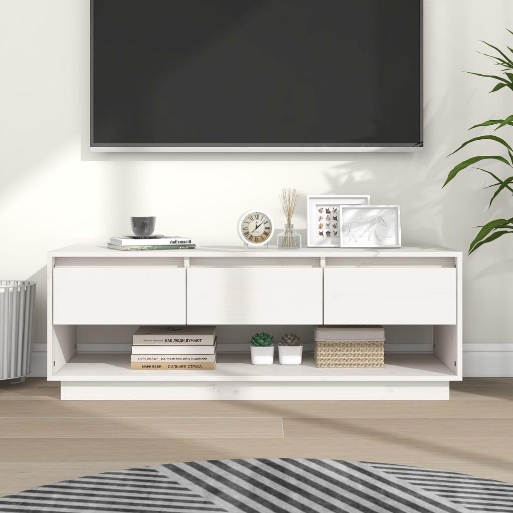 Tv-bord 110,5x34x40 cm massivt fyrretræ hvid