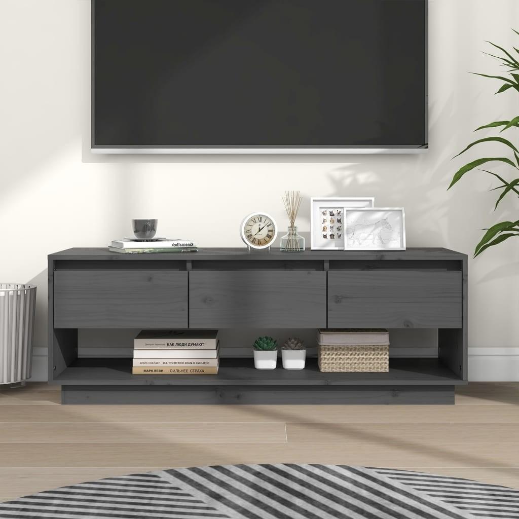 Tv-bord 110,5x34x40 cm massivt fyrretræ grå
