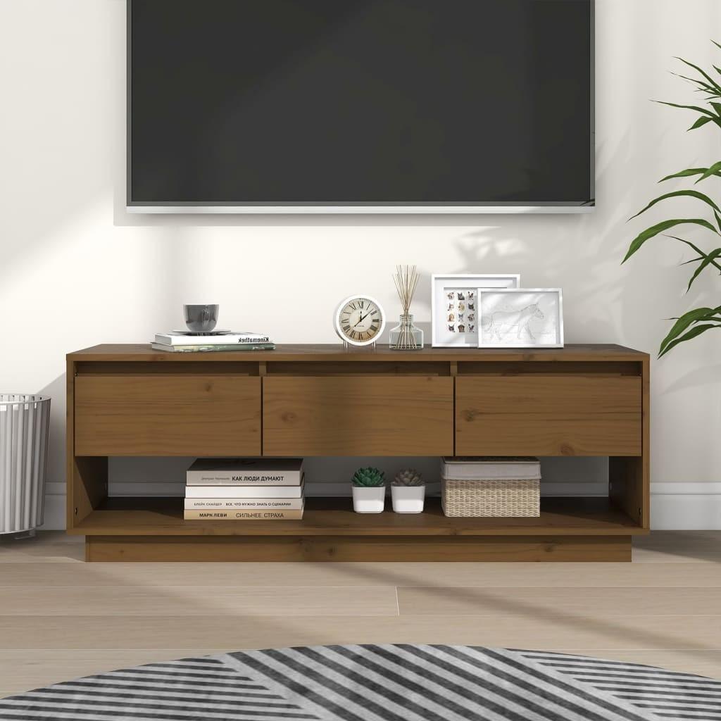 Tv-bord 110,5x34x40 cm massivt fyrretræ gyldenbrun