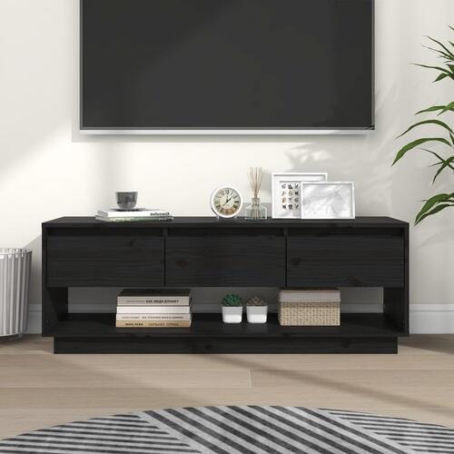 Tv-bord 110,5x34x40 cm massivt fyrretræ sort