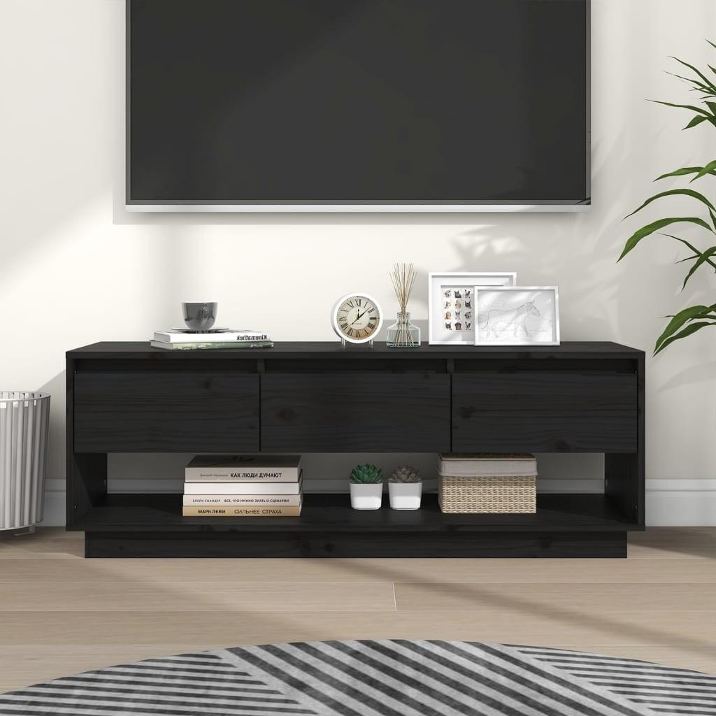 Tv-bord 110,5x34x40 cm massivt fyrretræ sort