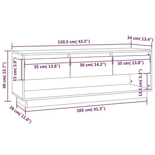 Tv-bord 110,5x34x40 cm massivt fyrretræ sort