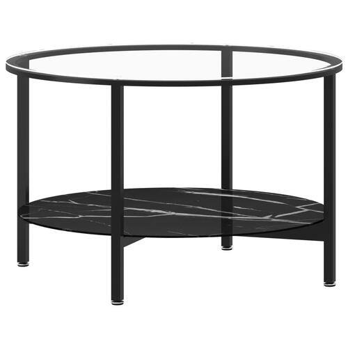 Stuebord 70 cm hærdet glas marmoreffekt sort