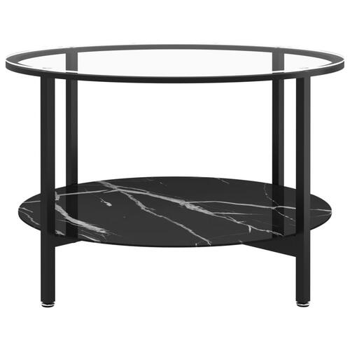 Stuebord 70 cm hærdet glas marmoreffekt sort