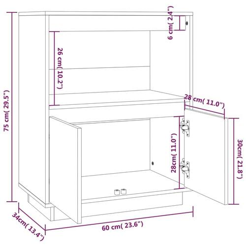 Skænk 60x34x75 cm massivt fyrretræ grå