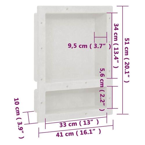 Bruseniche med 2 rum 41x51x10 cm mat hvid