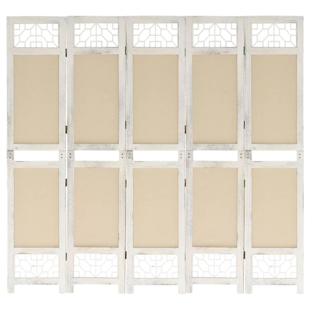 5-panels rumdeler 175x165 cm stof cremefarvet