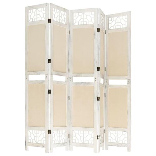 5-panels rumdeler 175x165 cm stof cremefarvet