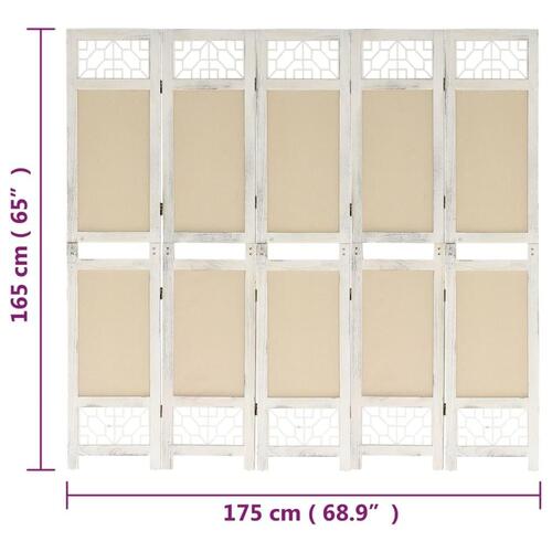 5-panels rumdeler 175x165 cm stof cremefarvet