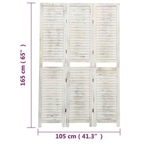 3-panels rumdeler 105x165 cm massivt træ antik hvid