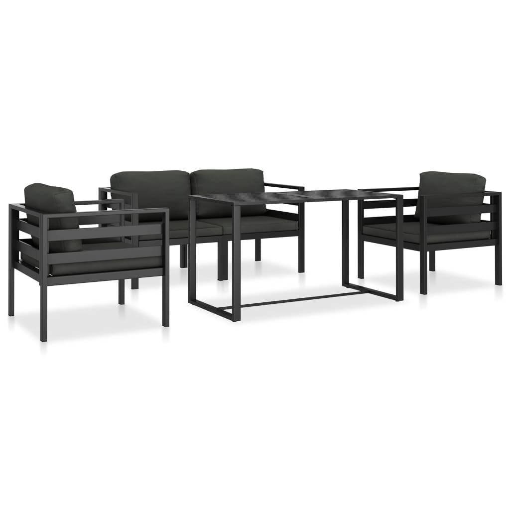 Loungesæt med hynder 5 dele aluminium antracitgrå
