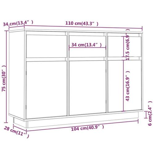 Skænk 110x34x75 cm massivt fyrretræ