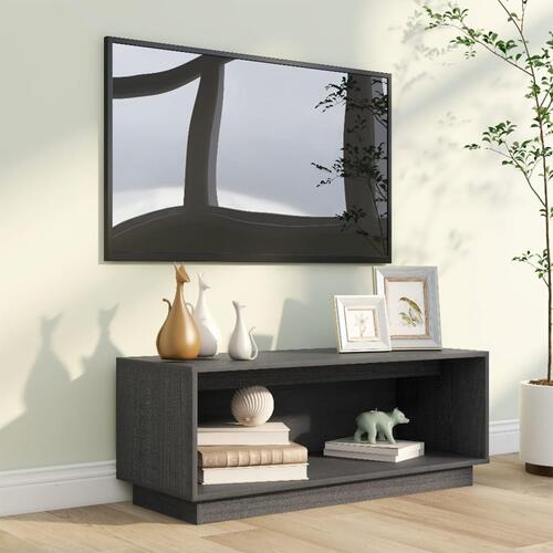 Tv-bord 90x35x35 cm massivt fyrretræ grå