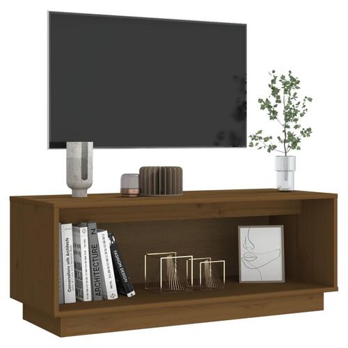 Tv-bord 90x35x35 cm massivt fyrretræ gyldenbrun