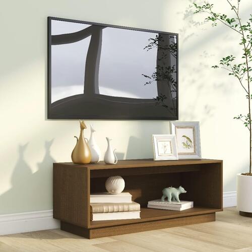 Tv-bord 90x35x35 cm massivt fyrretræ gyldenbrun