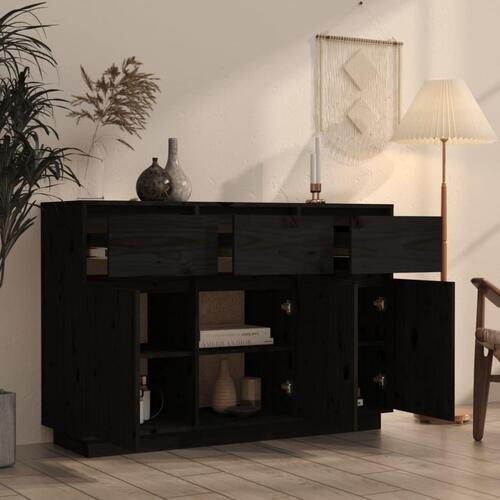 Skænk 110x34x75 cm massivt fyrretræ sort