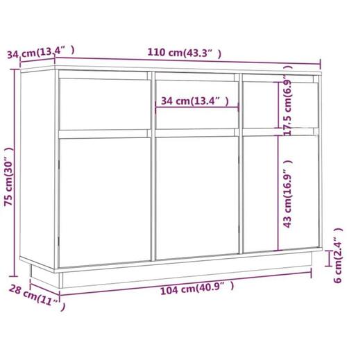 Skænk 110x34x75 cm massivt fyrretræ sort