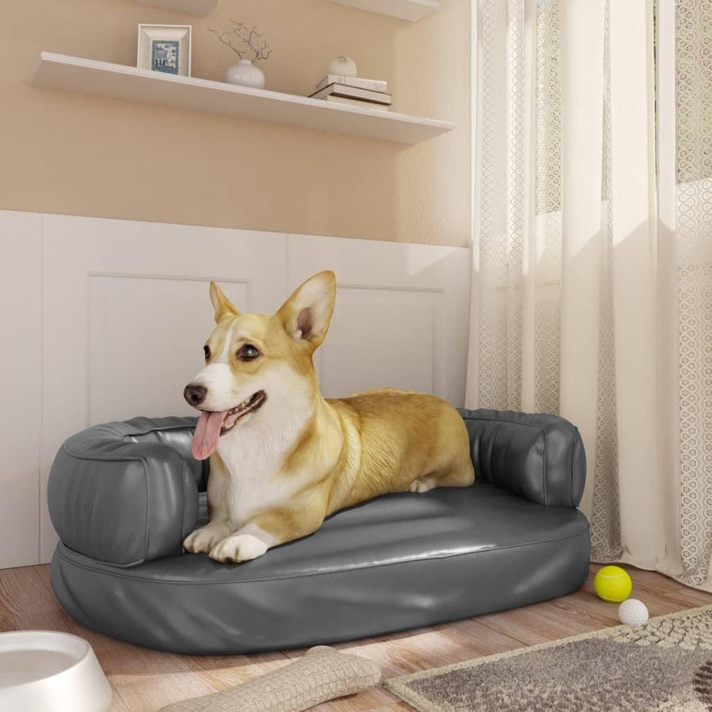 Ergonomisk hundeseng 60x42 cm skum og kunstlæder grå